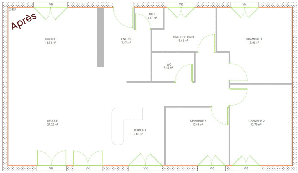 Rénovation globale Domont 3 maison optimisée, circulation fluide, circulation, rangements