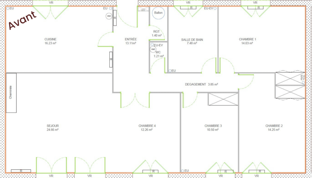 Rénovation globale Domont 2 plan maison vieille, espace perdu, grand couloir