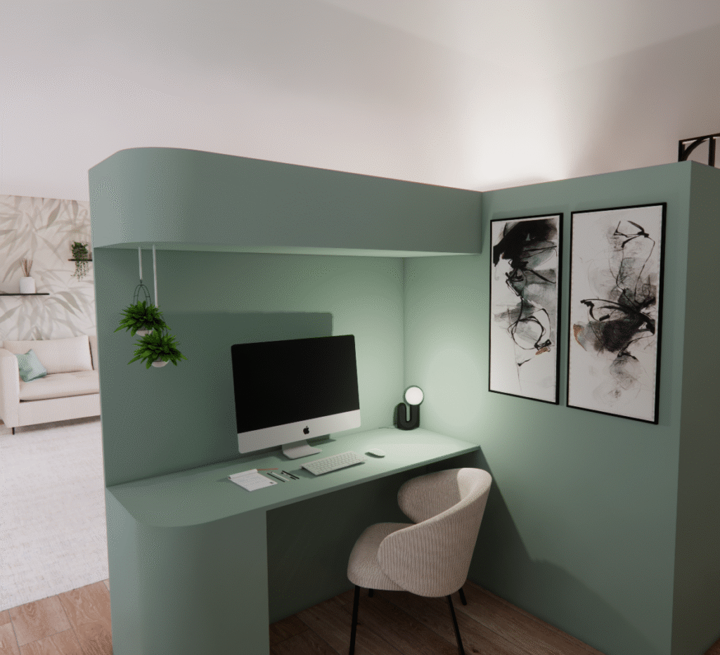 Rénovation d'un bureau original a demi ouvert sur le séjour