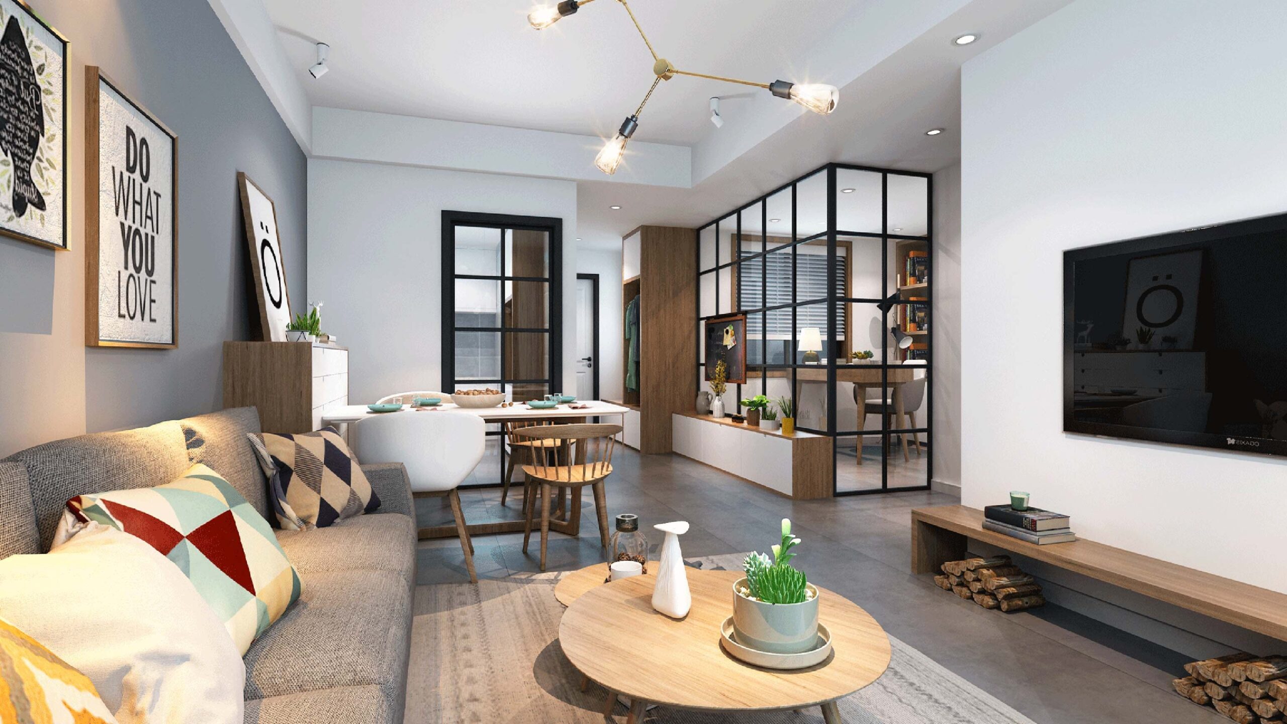 Optez pour une rénovation maitrisée. 6 Aménagement d’un salon avec salle à manger salon et verrière, maison et appartement rénové par une architecte d’intérieur à Clermont-Ferrand