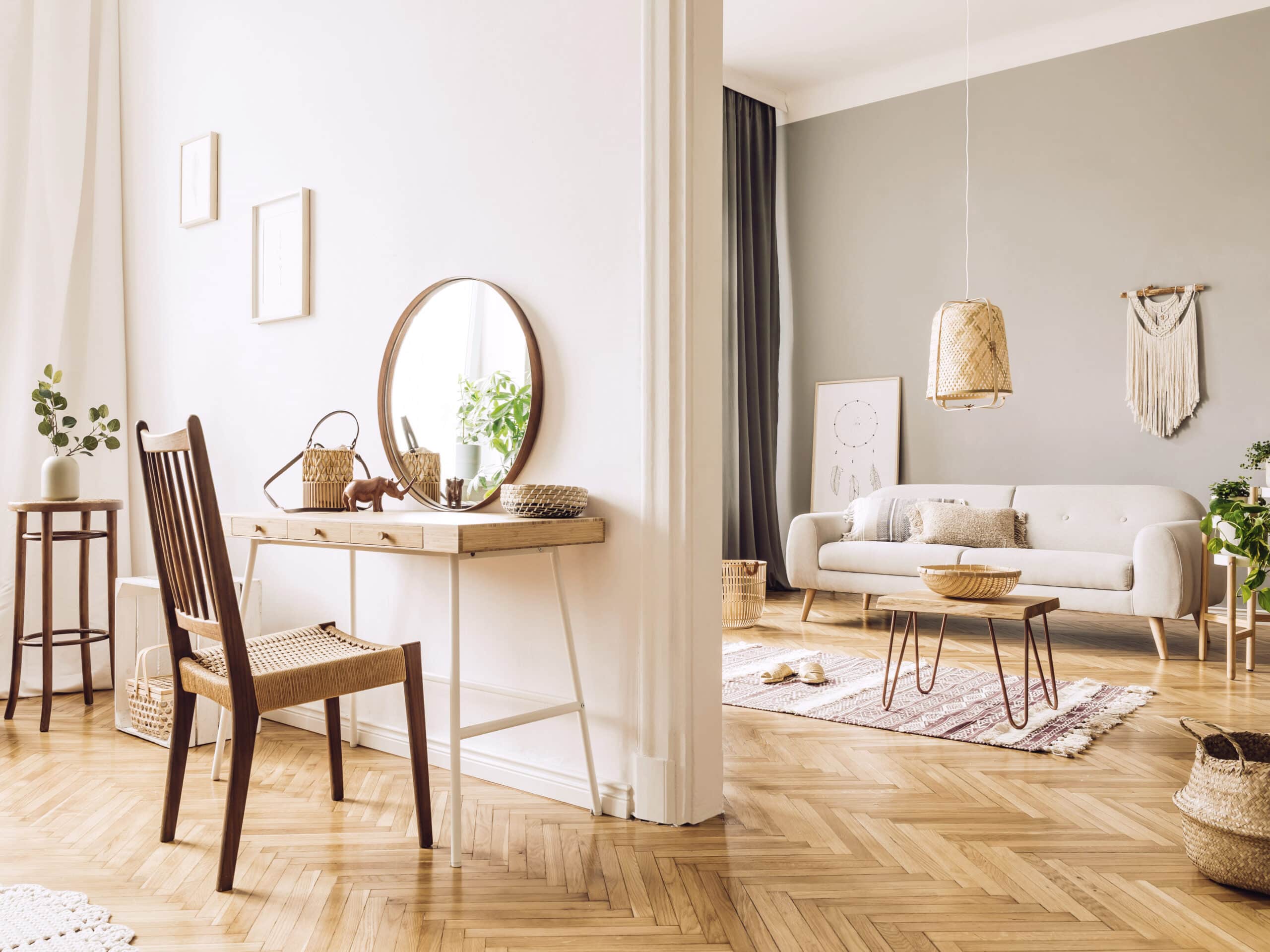 optimiser le Potentiel de votre intérieur. 1 Intérieur lumineux mêlant bois, rotin et textiles naturels dans une ambiance bohème et scandinave